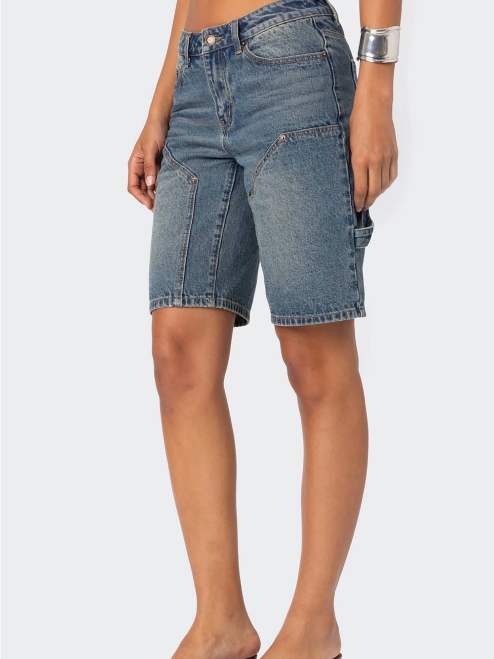 Edikted Mid-Length Denim Bermudas in Washed Blue